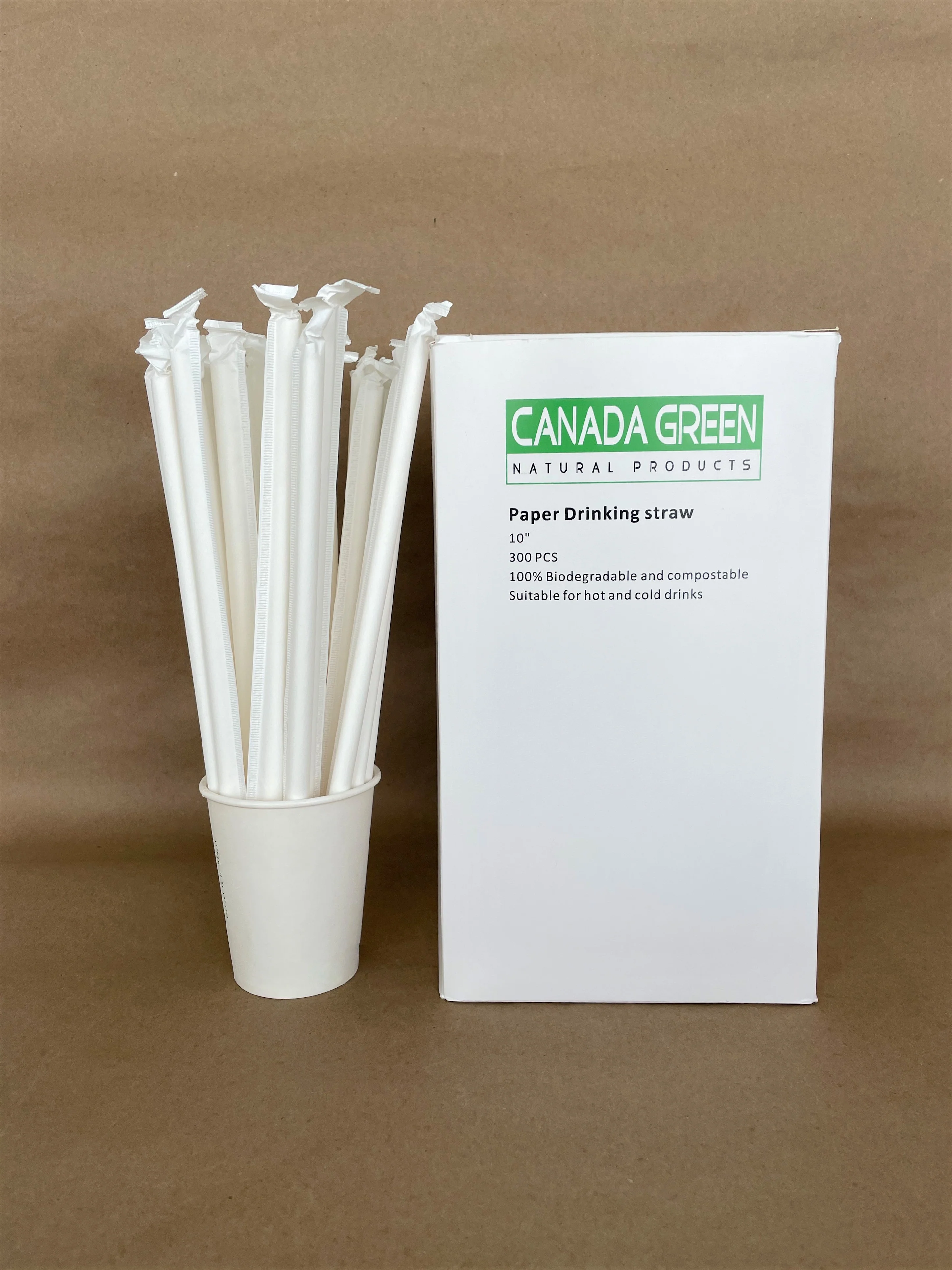 10" Wrapped White Paper Straw .31"dia/4PLY/3600cs - Disposable Take Away Food Packaging - Canadian Distribution