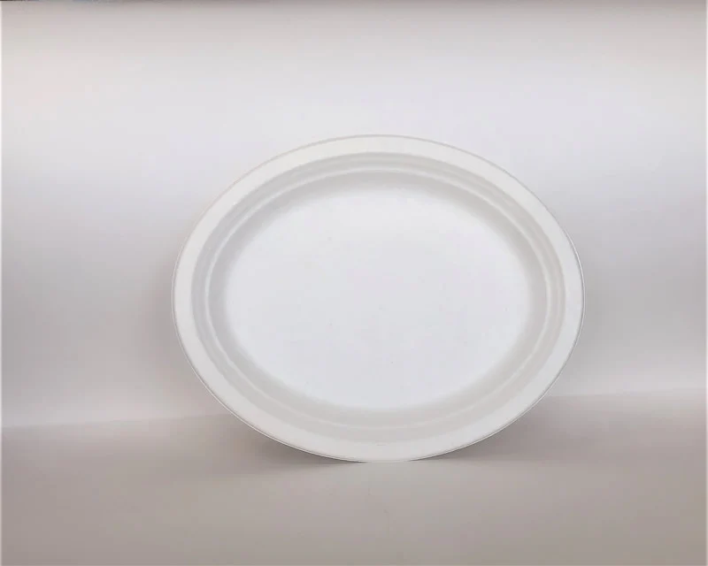 12.5"x10" Sugarcane Oval Plate 500cs - Disposable Take Away Food Packaging - Canadian Distribution