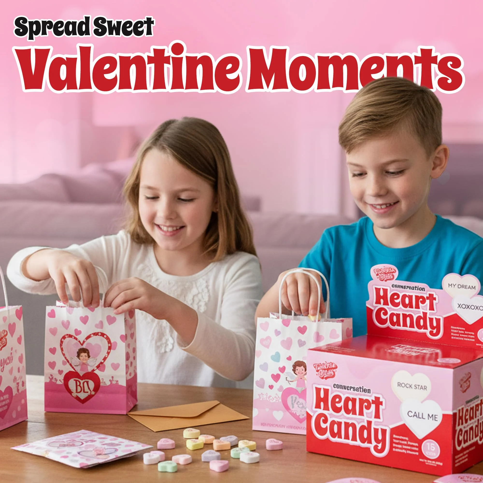 15 Pack Valentines Day Conversation Hearts – Heart Shaped Bags Filled With Cute Candy Messages – 5 Delicious Flavors – Bulk Heart Love Candies – 1.3 OZ Each Bag - Image 2