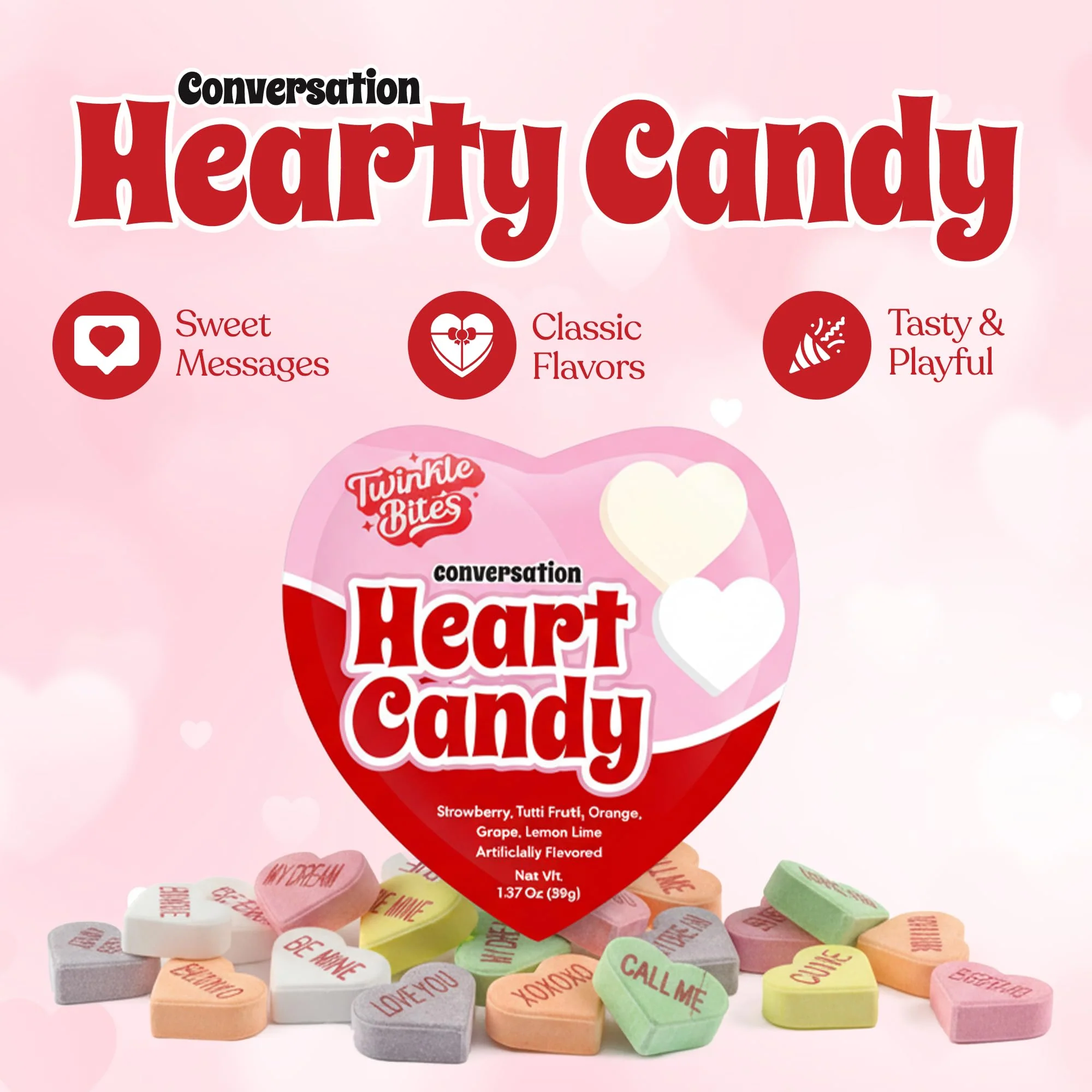 15 Pack Valentines Day Conversation Hearts – Heart Shaped Bags Filled With Cute Candy Messages – 5 Delicious Flavors – Bulk Heart Love Candies – 1.3 OZ Each Bag - Image 3