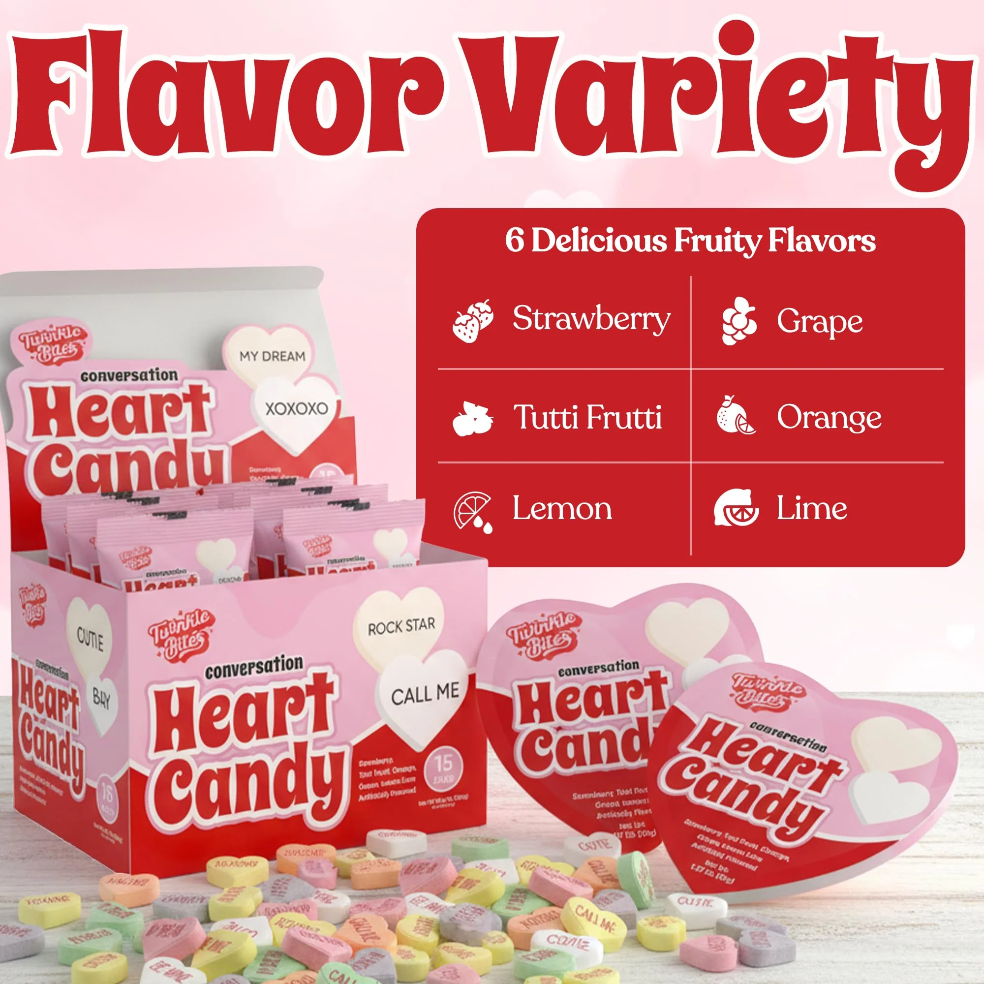 15 Pack Valentines Day Conversation Hearts – Heart Shaped Bags Filled With Cute Candy Messages – 5 Delicious Flavors – Bulk Heart Love Candies – 1.3 OZ Each Bag - Image 5
