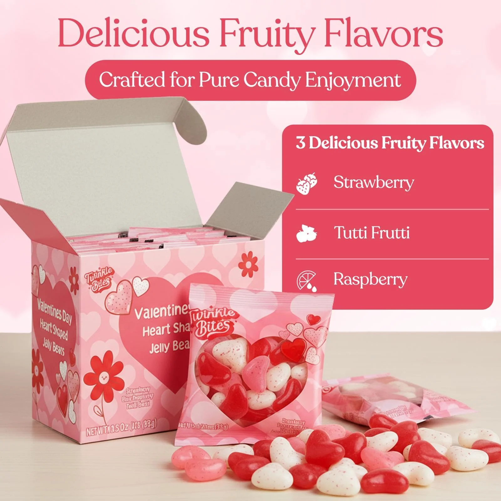 15 Pack Valentines Day Jelly Beans – Bulk Heart Shapead Candy – Strawberry, Tutti Frutti, Raspberry Delicious Flavors – Valentine Love Candie's - Image 5