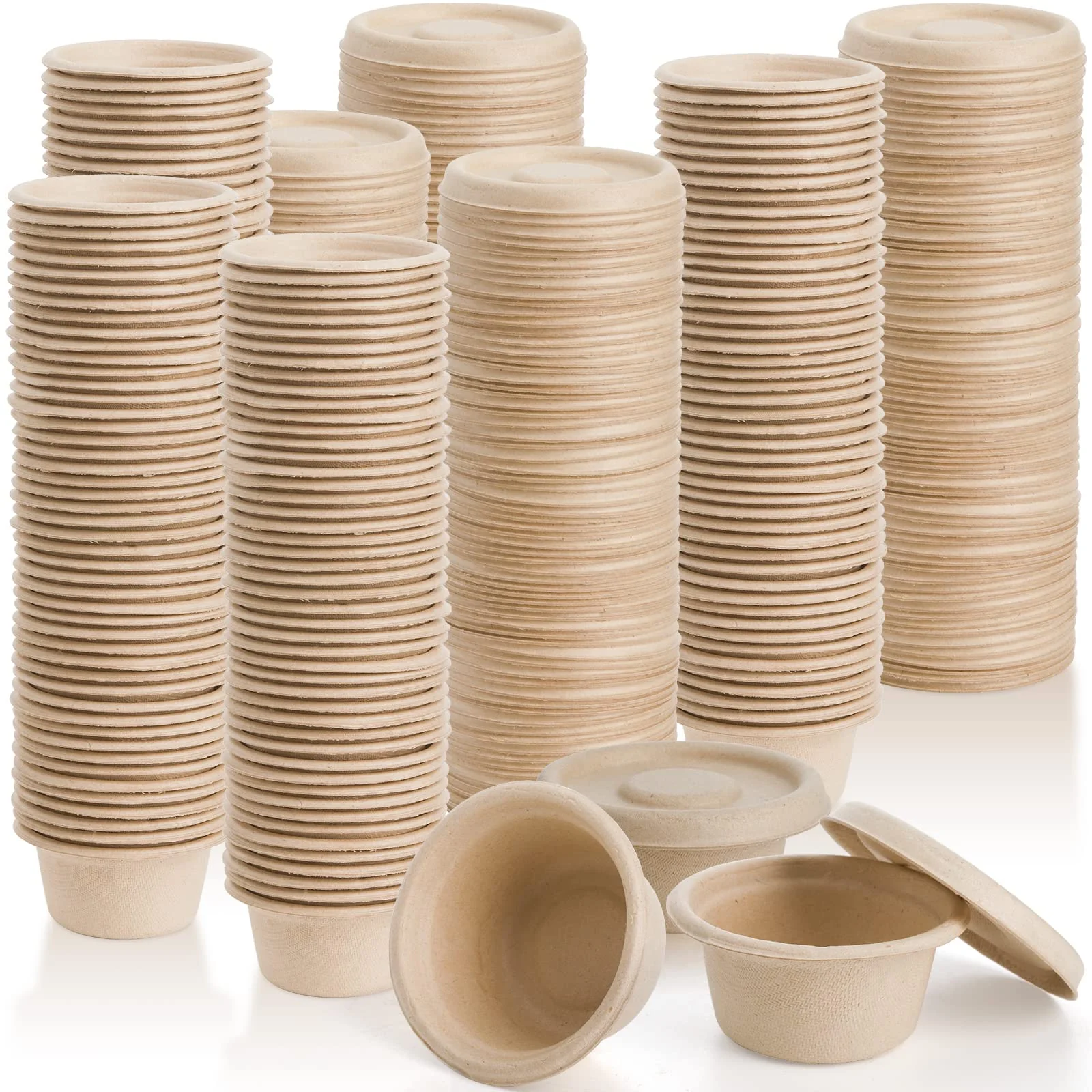 2 Oz Natural Bagasse Fiber Cups with Lids, 3 x 200 Pack - Paper Tasting Cups Disposable Sample Food cups Canada