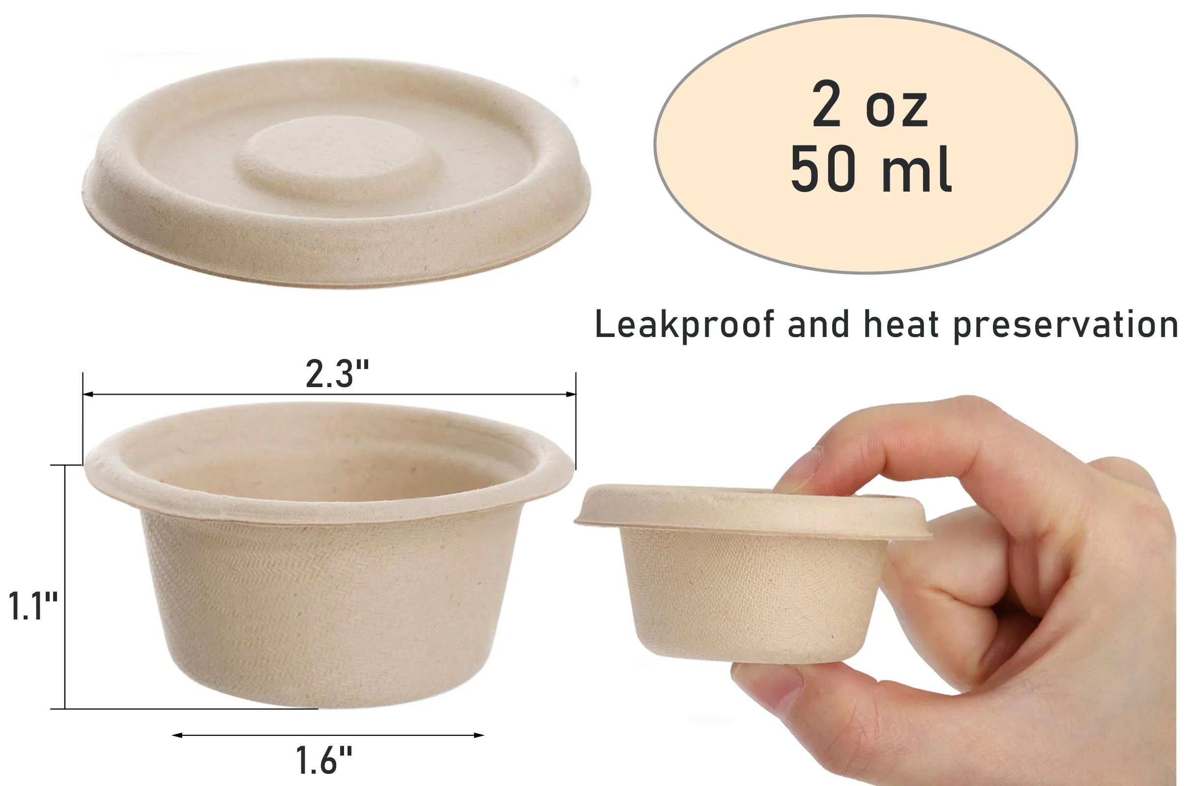 2 Oz Natural Bagasse Fiber Cups with Lids, 3 x 200 Pack - Paper Tasting Cups Disposable Sample Food cups Canada - Image 6