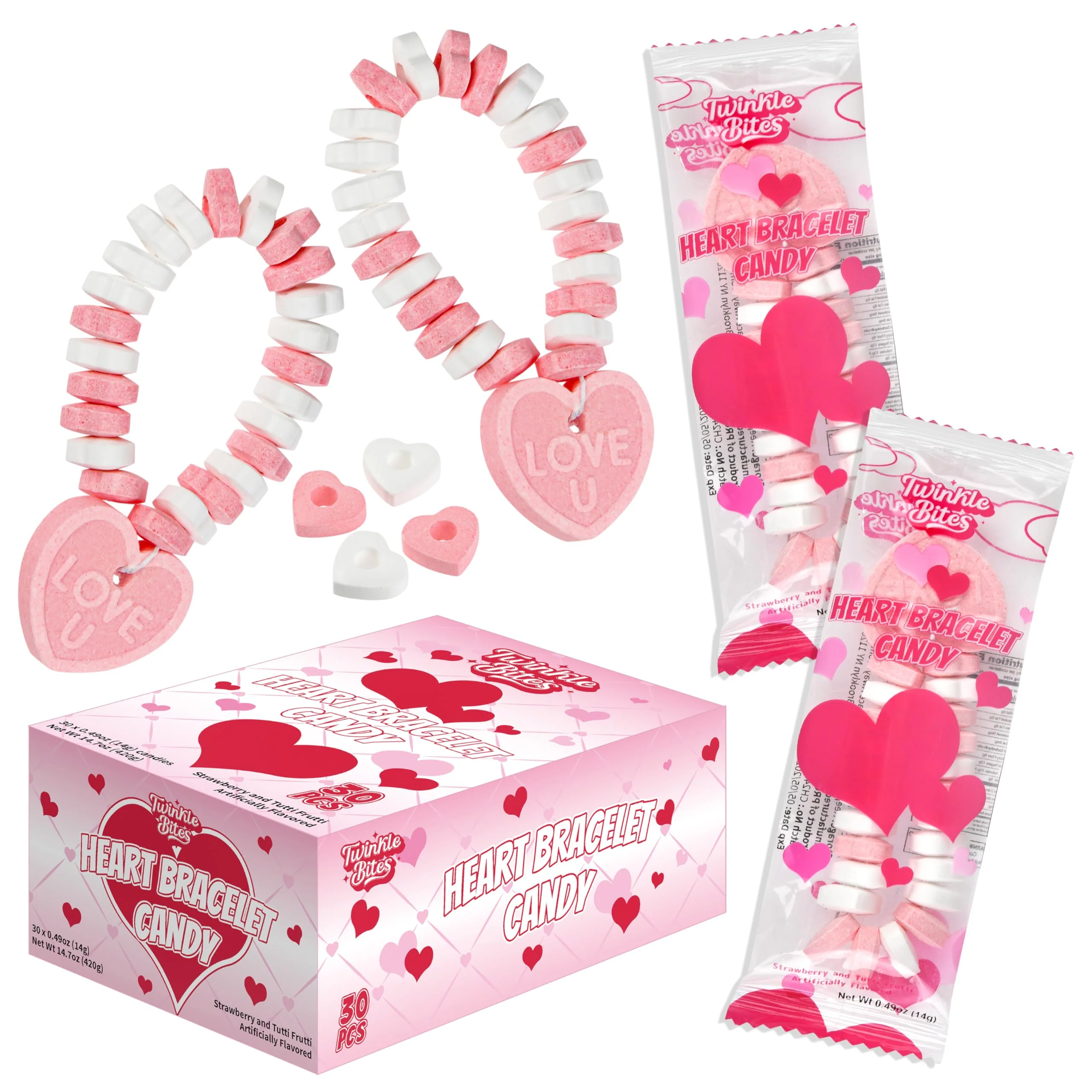 30 Pack Valentines Day Candy – Individually Wrapped Holiday Themed Love Heart Candies – Strawberry, Tutti Frutti Delicious Flavors – Bulk Valentine Candy