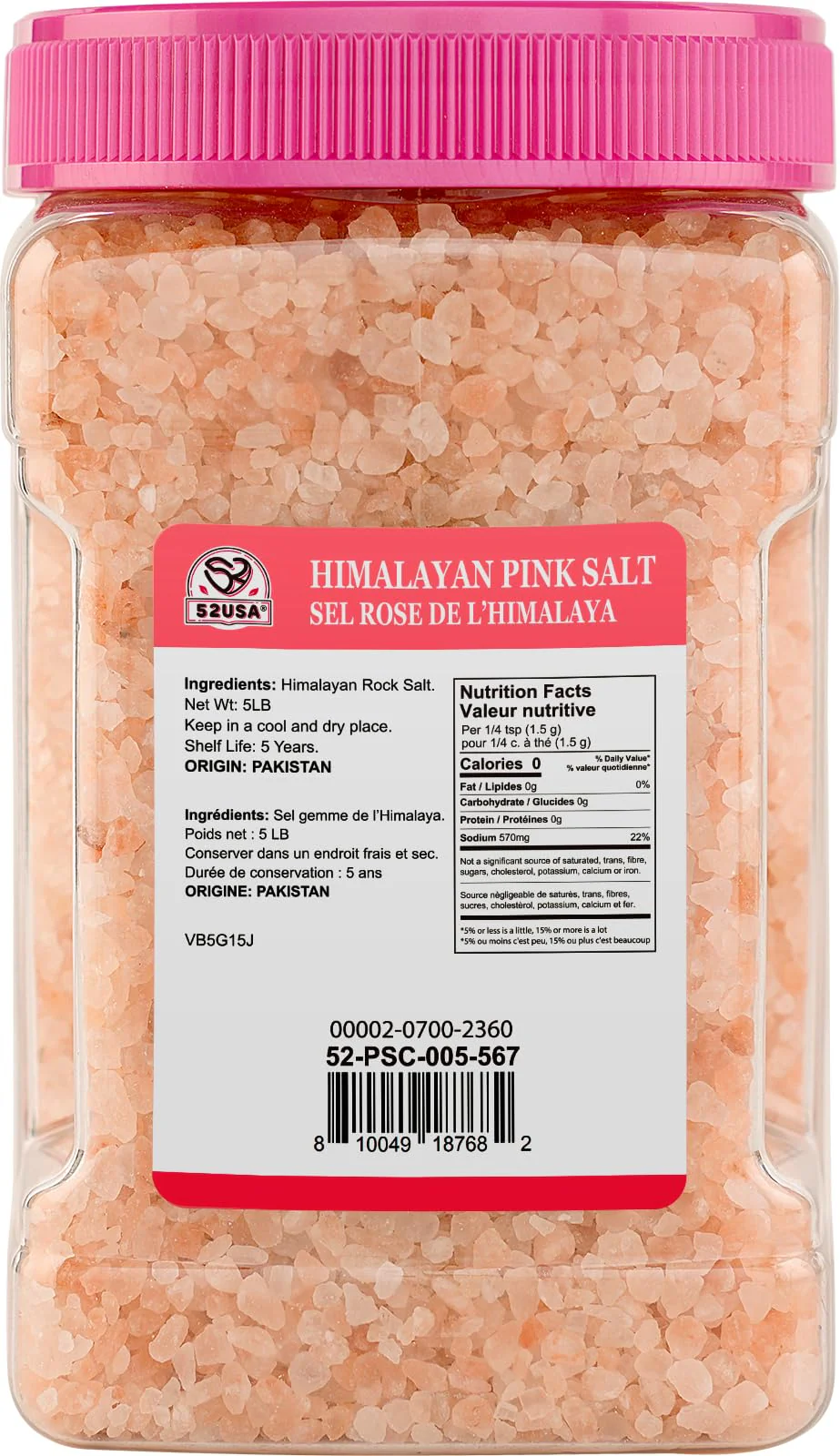 52USA – Himalayan Pink Salt – Coarse Grind – 5 lb - Canadian Distribution - Ships Free Within Canada on Orders Above CAD $199 - Image 9
