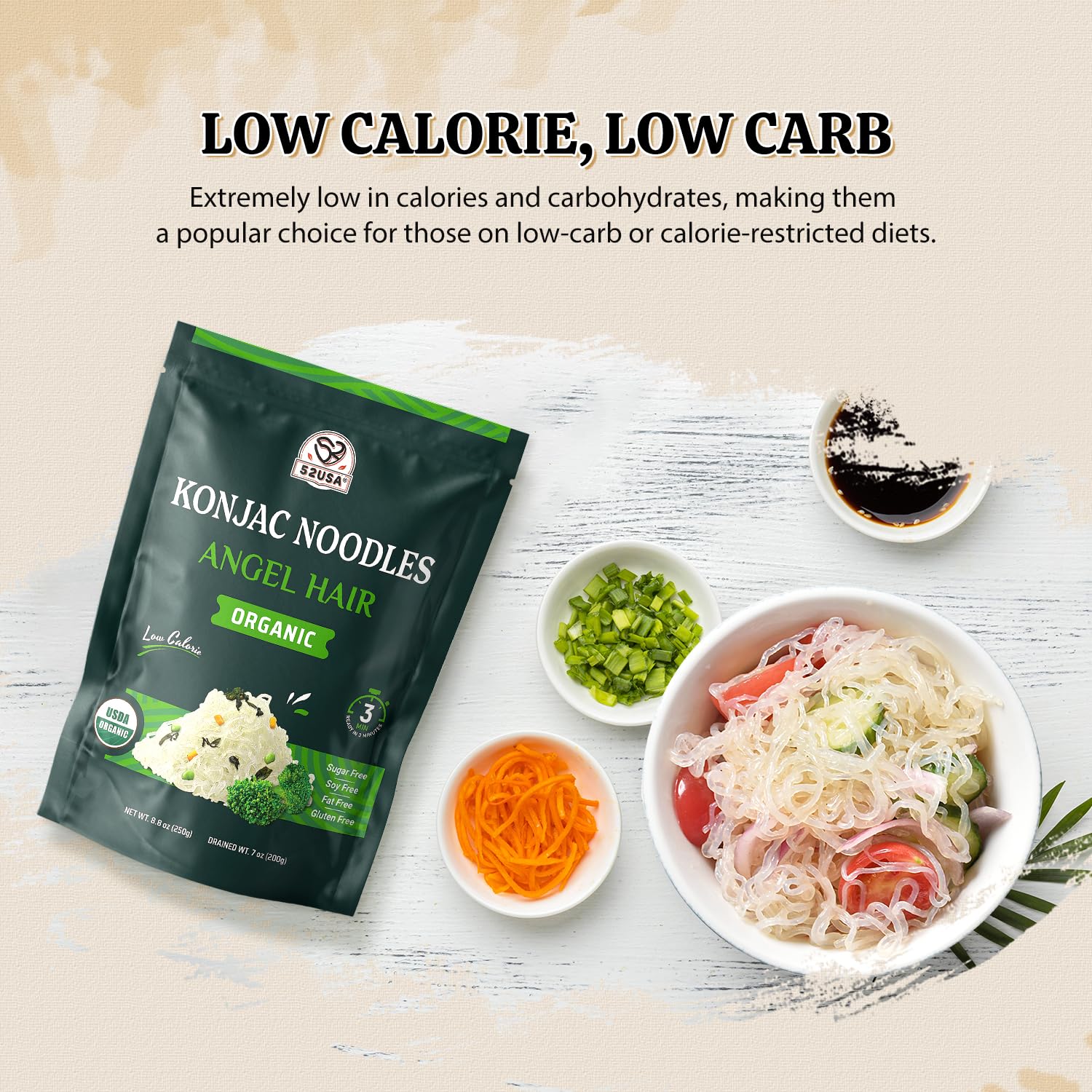 52USA – Organic Konjac Shirataki Noodle – Angel Hair Fettuccine Variety Pack – 1500g 6 Pack – Low carb keto friendly - Canadian Distribution - Ships Free Within Canada on Orders Above CAD $199 - Image 5
