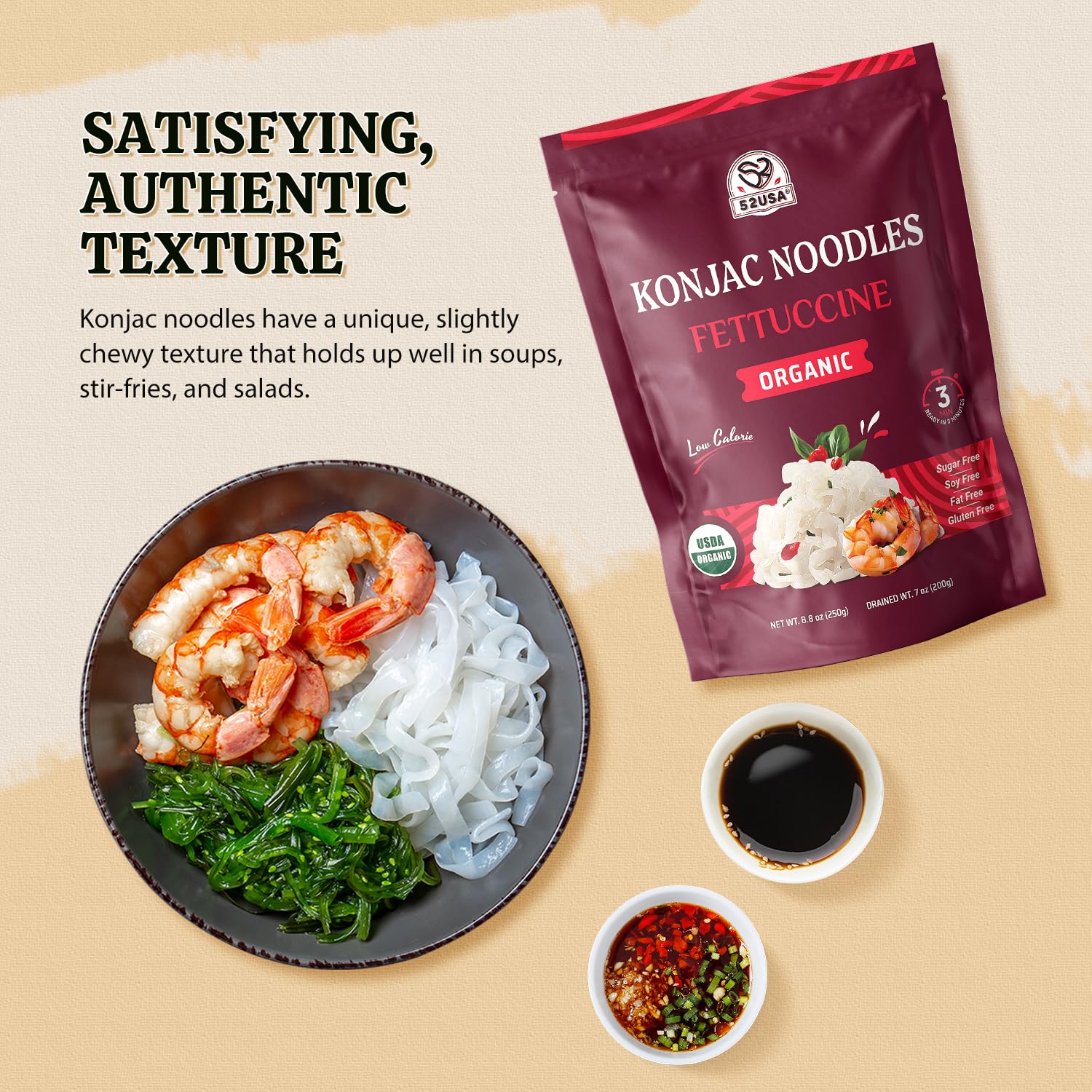 52USA – Organic Konjac Shirataki Noodle – Angel Hair Fettuccine Variety Pack – 1500g 6 Pack – Low carb keto friendly - Canadian Distribution - Ships Free Within Canada on Orders Above CAD $199 - Image 7