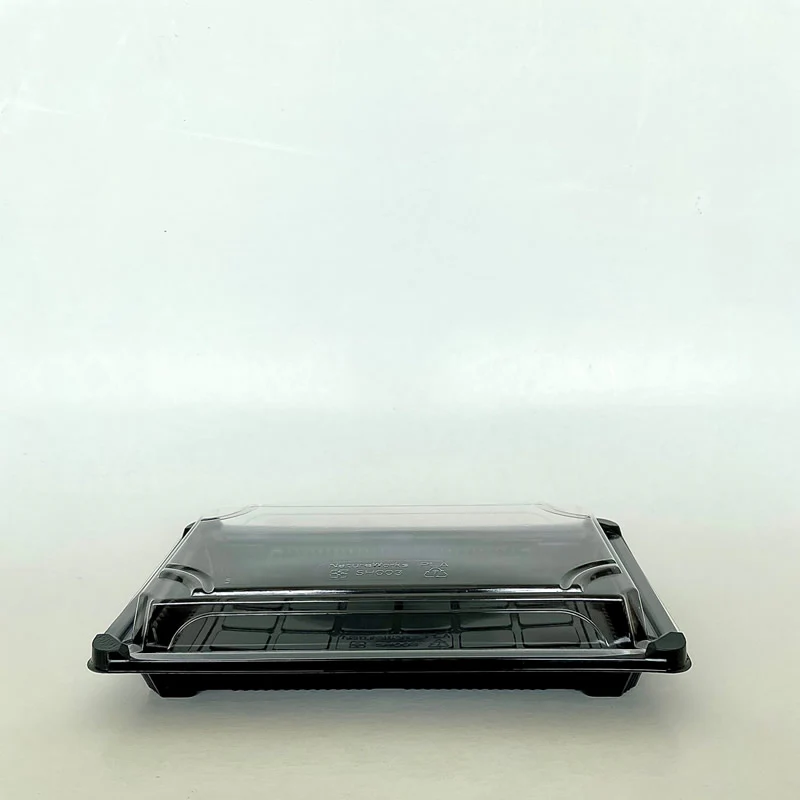 6" x 9" x 1.75” PLA Sushi Tray W/Clear Cover & Black Bottom 600cs - Disposable Take Away Food Packaging - Canadian Distribution
