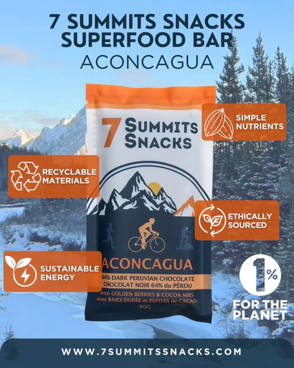7 Summits Snacks Aconcagua Superfood Chocolate Bar 2 x 80g - Canadian Distribution - Ships Free Within Canada on Orders Above CAD $199 - Image 3