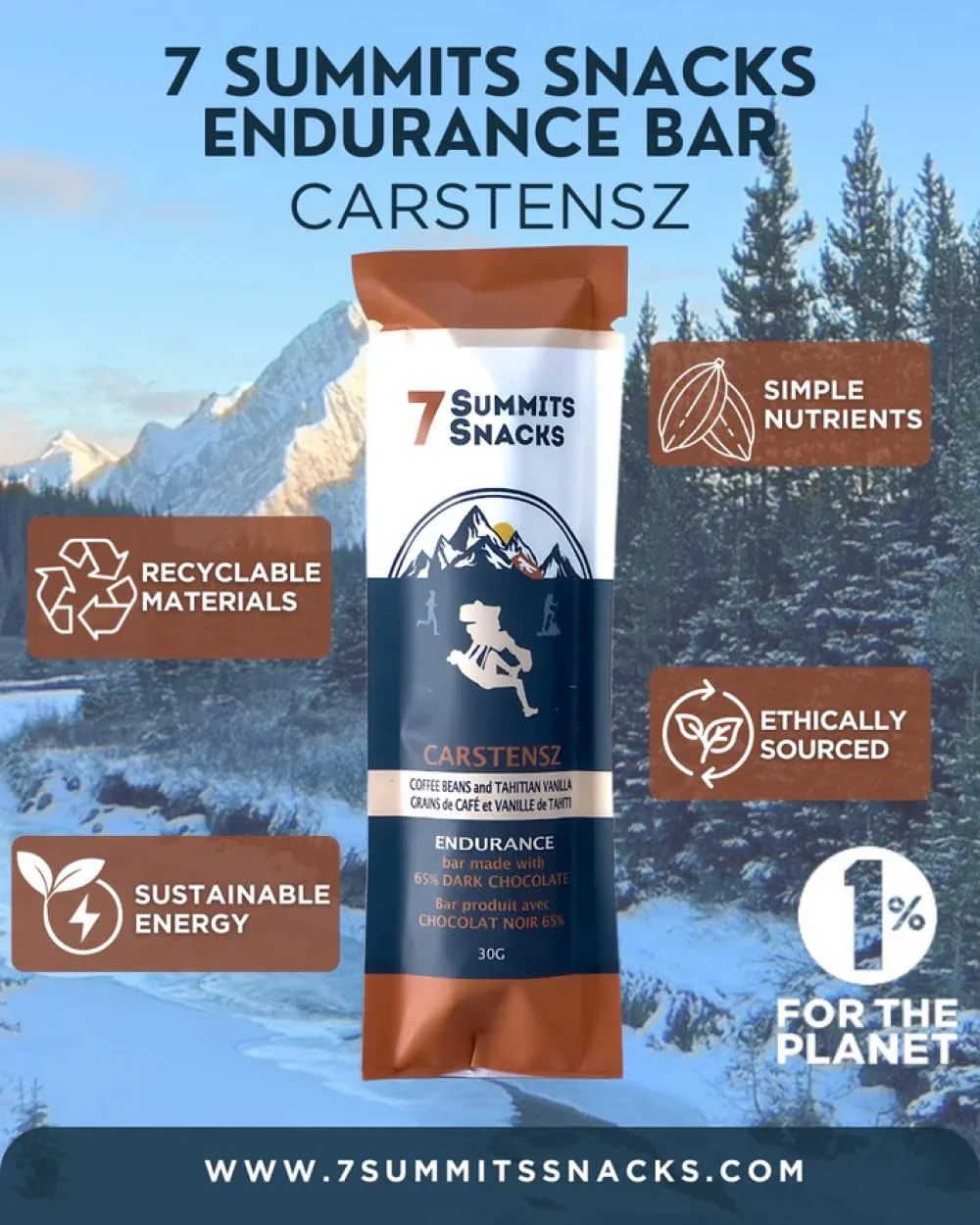 7 Summits Snacks Carstensz Endurance Chocolate Bar – 12 Pack (31g each) - Canadian Distribution - Ships Free Within Canada on Orders Above CAD $199 - Image 3
