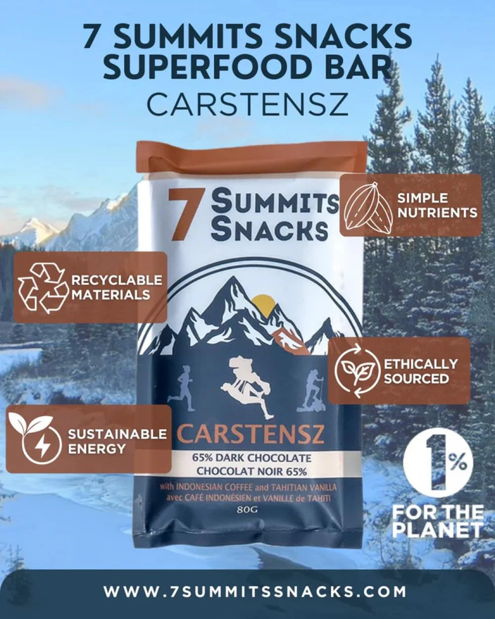 7 Summits Snacks Carstensz Superfood Chocolate Bar 12x80g - Canadian Distribution - Ships Free Within Canada on Orders Above CAD $199 - Image 3