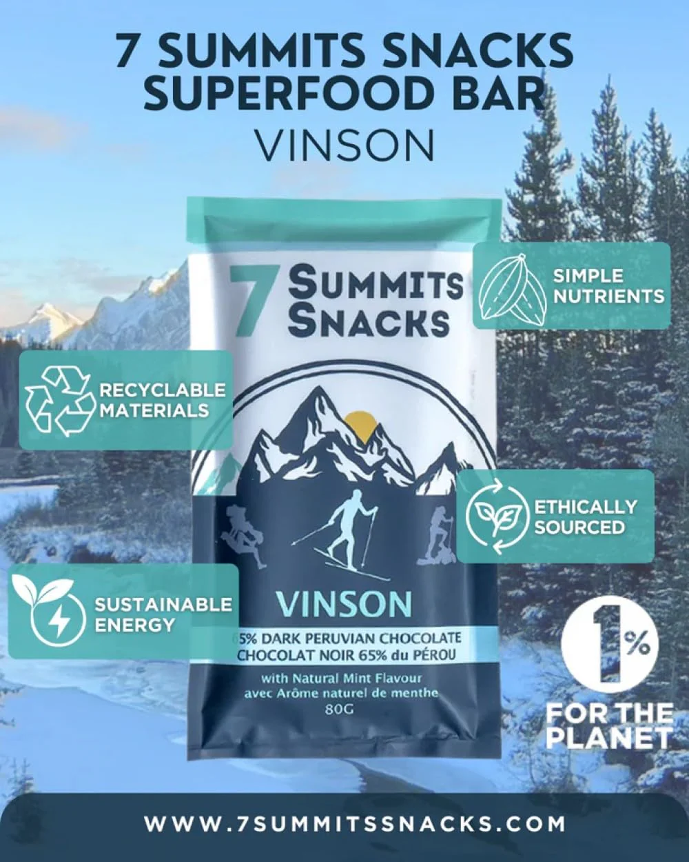 7 Summits Snacks Vinson Superfood Chocolate Bar 2 x 80g - Canadian Distribution - Ships Free Within Canada on Orders Above CAD $199 - Image 3