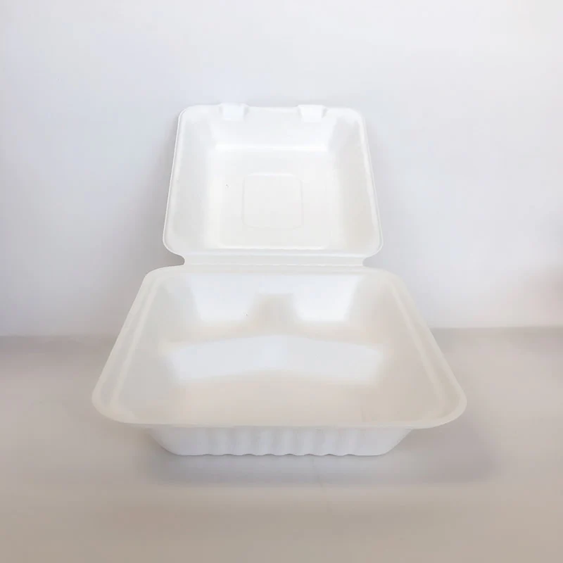 8" x 8" x 3" Sugarcane Clamshell 3 Compartment 200cs - Disposable Take Away Food Packaging - Canadian Distribution