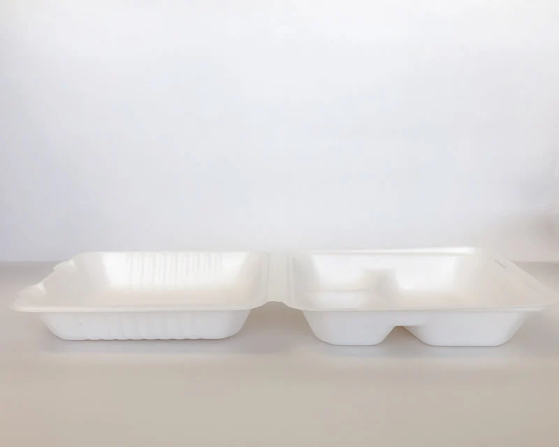 8" x 8" x 3" Sugarcane Clamshell 3 Compartment 200cs - Disposable Take Away Food Packaging - Canadian Distribution - Image 2