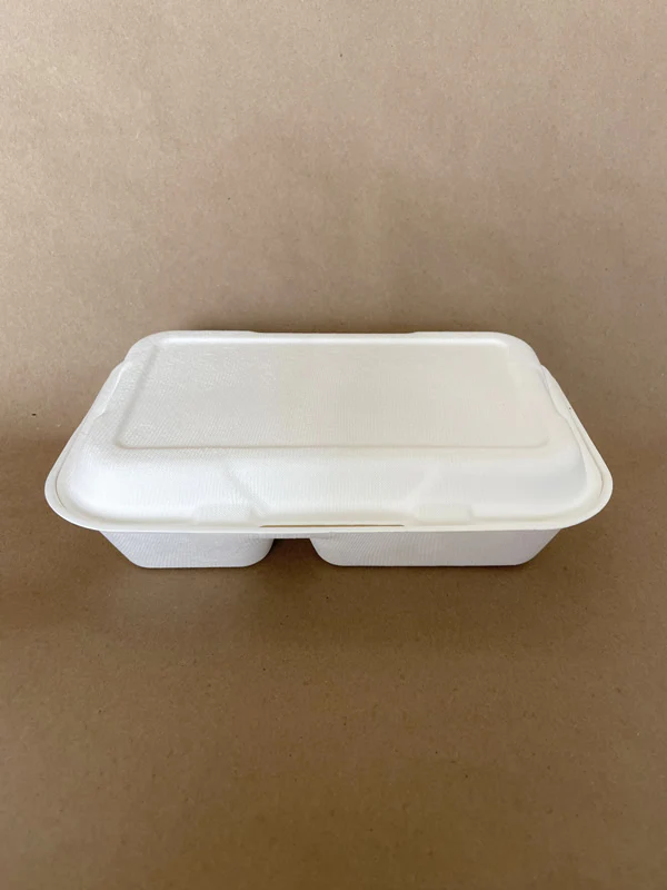 9" x 6" x 3" Sugarcane Clamshell 2 Compartment 250cs - Disposable Take Away Food Packaging - Canadian Distribution