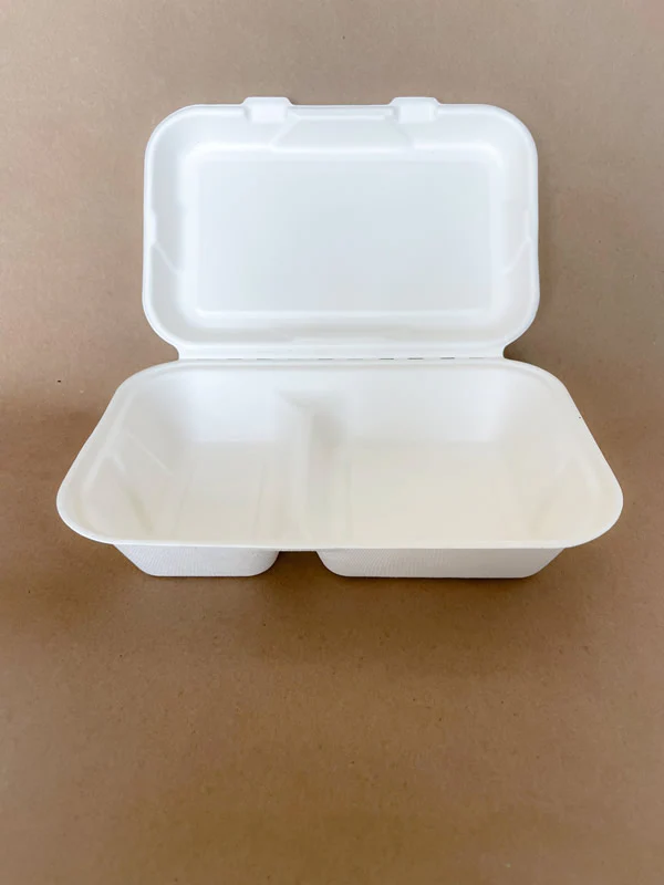 9" x 6" x 3" Sugarcane Clamshell 2 Compartment 250cs - Disposable Take Away Food Packaging - Canadian Distribution - Image 2