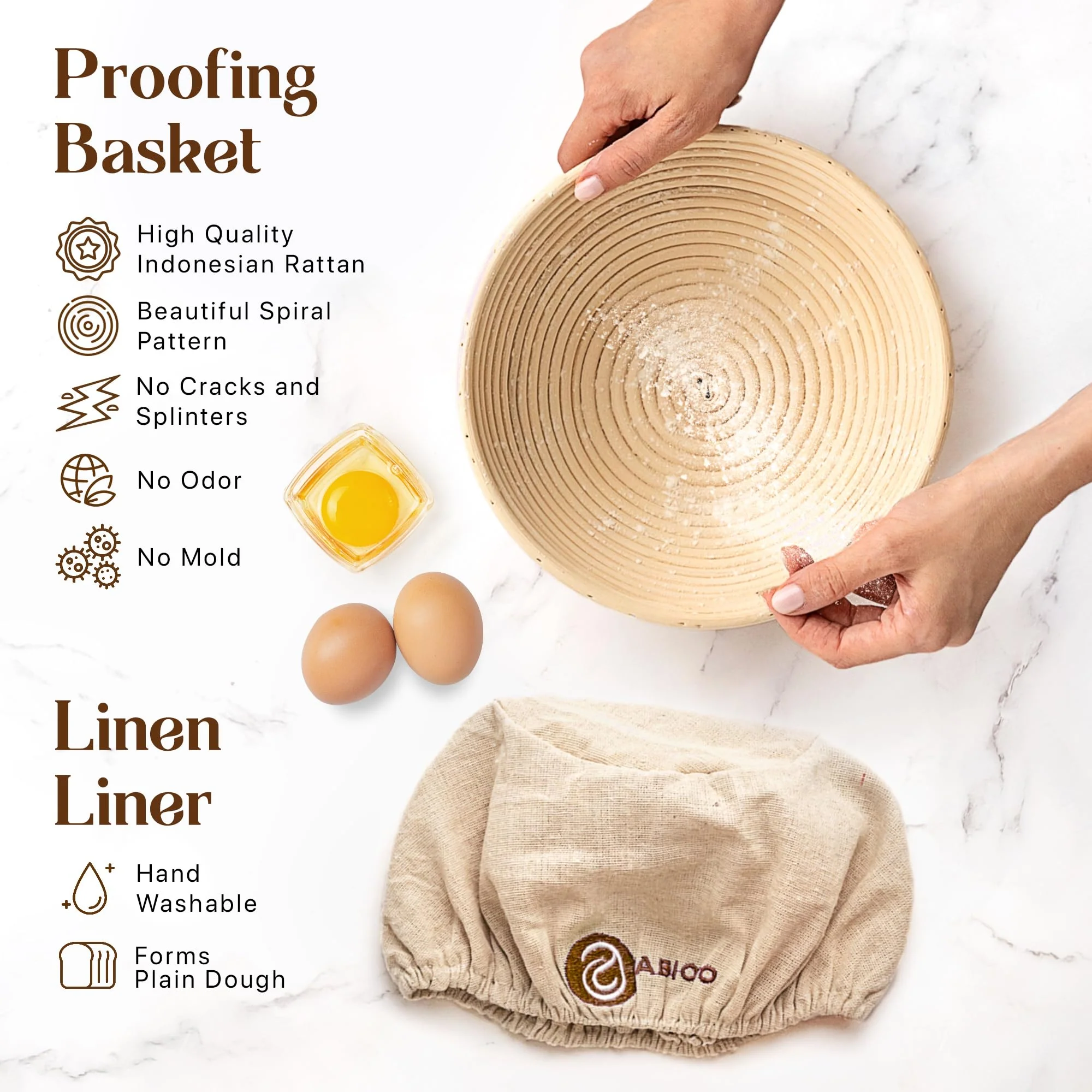 ABIOTO Sourdough Starter Kit - 9" Banneton Basket, 24oz Glass Jar & Complete Bread Baking Tools - Canadian Distribution - Ships Free Within Canada on Orders Above CAD $199 - Image 5