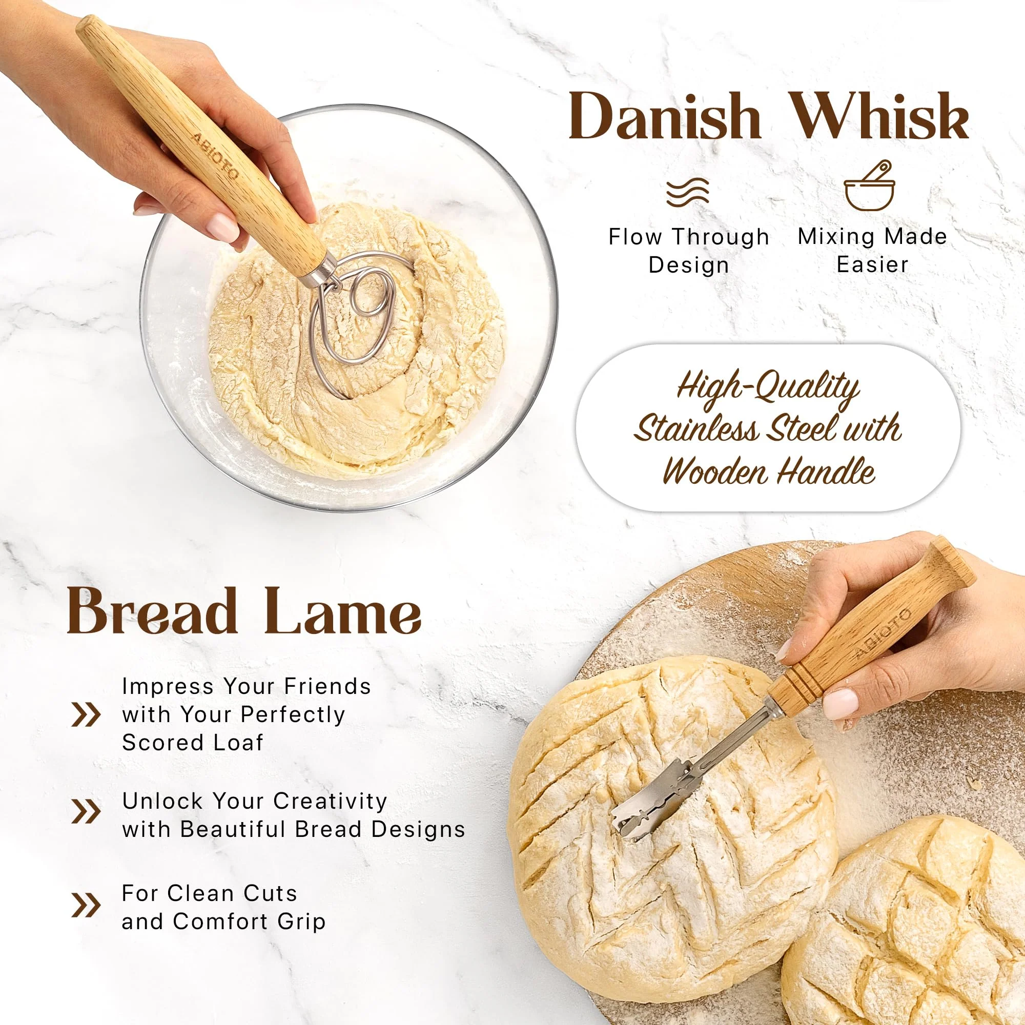ABIOTO Sourdough Starter Kit - 9" Banneton Basket, 24oz Glass Jar & Complete Bread Baking Tools - Canadian Distribution - Ships Free Within Canada on Orders Above CAD $199 - Image 6
