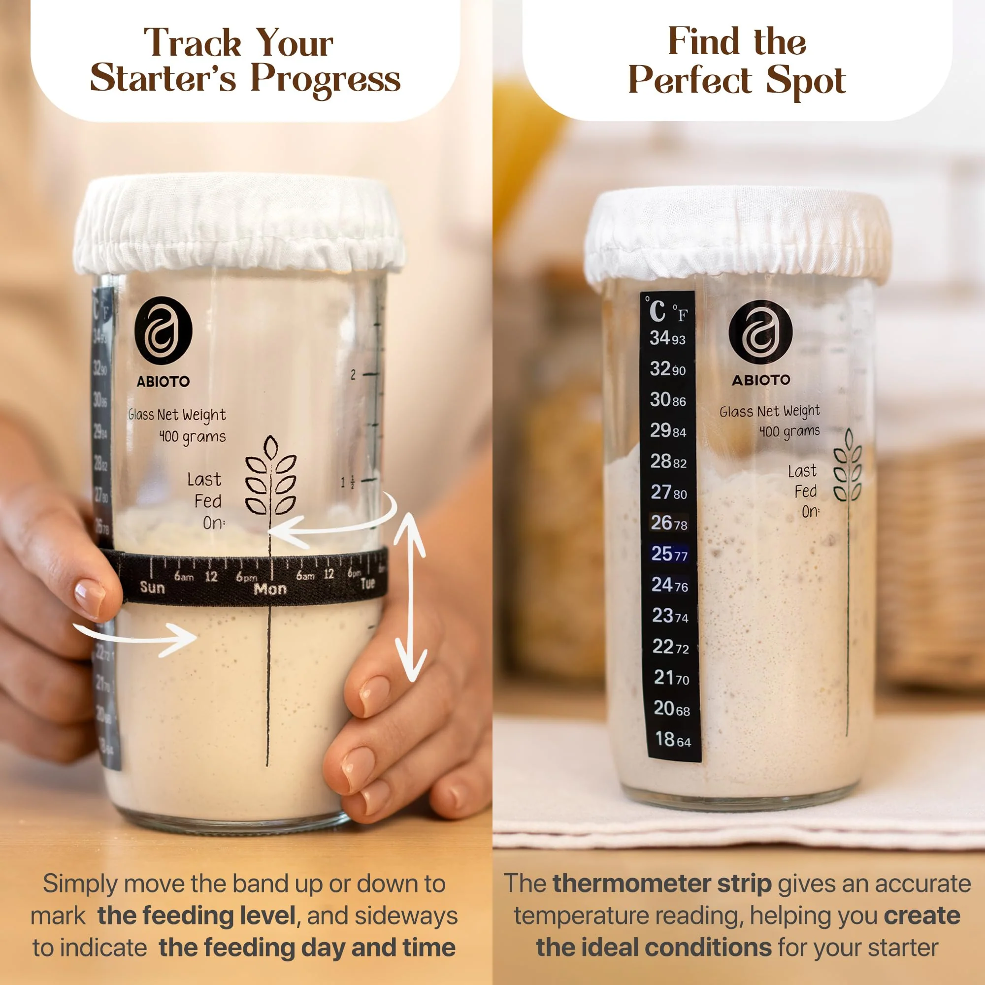ABIOTO Sourdough Starter Kit - 9" Banneton Basket, 24oz Glass Jar & Complete Bread Baking Tools - Canadian Distribution - Ships Free Within Canada on Orders Above CAD $199 - Image 8