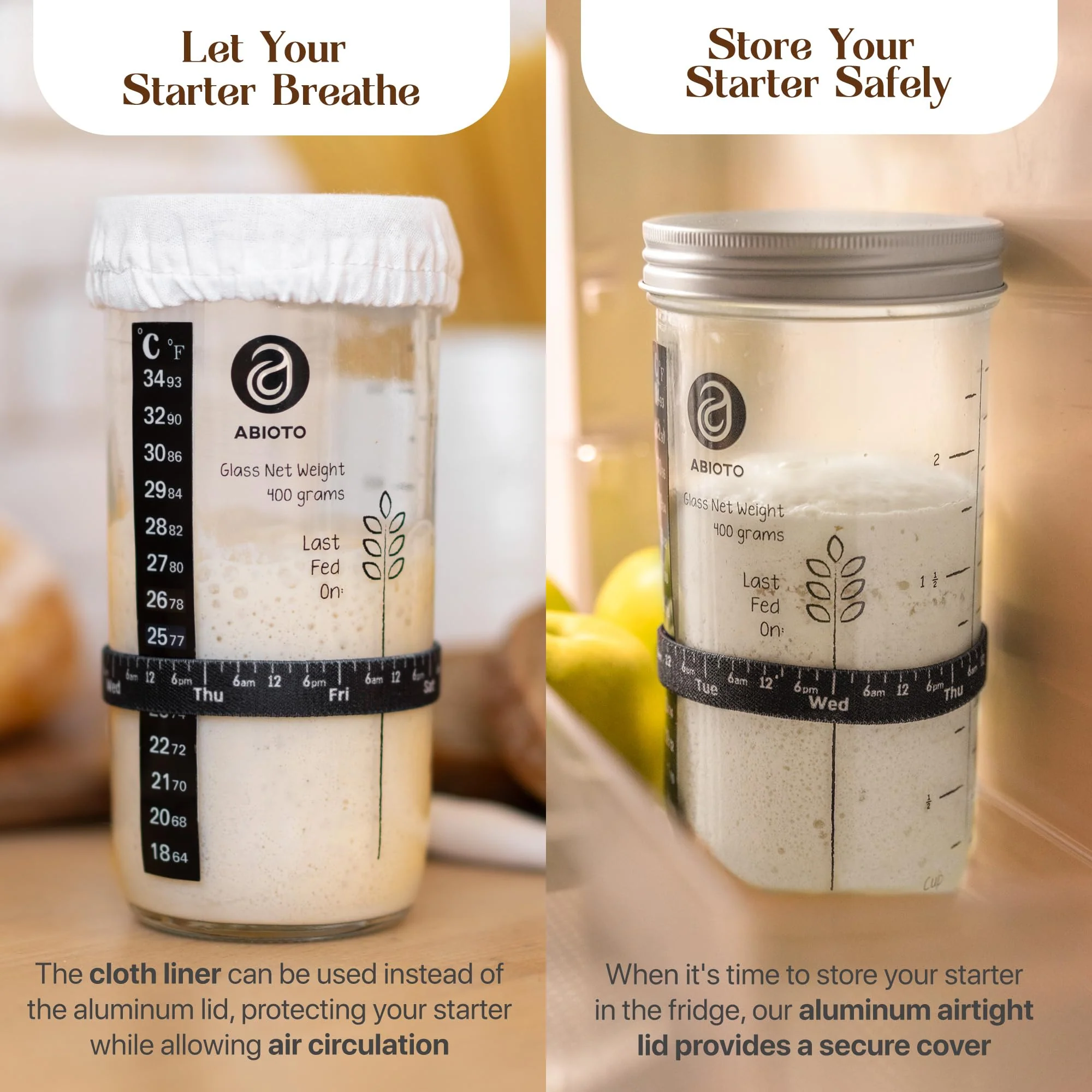 ABIOTO Sourdough Starter Kit - 9" Banneton Basket, 24oz Glass Jar & Complete Bread Baking Tools - Canadian Distribution - Ships Free Within Canada on Orders Above CAD $199 - Image 9