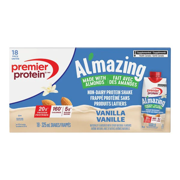 Al'mazing Vanilla Non-Dairy Protein Shake - 18 x 325 mL - Premier Protein - Health and Wellness - Canadian Distribution - Ships Free Within Canada on Orders Above CAD $199