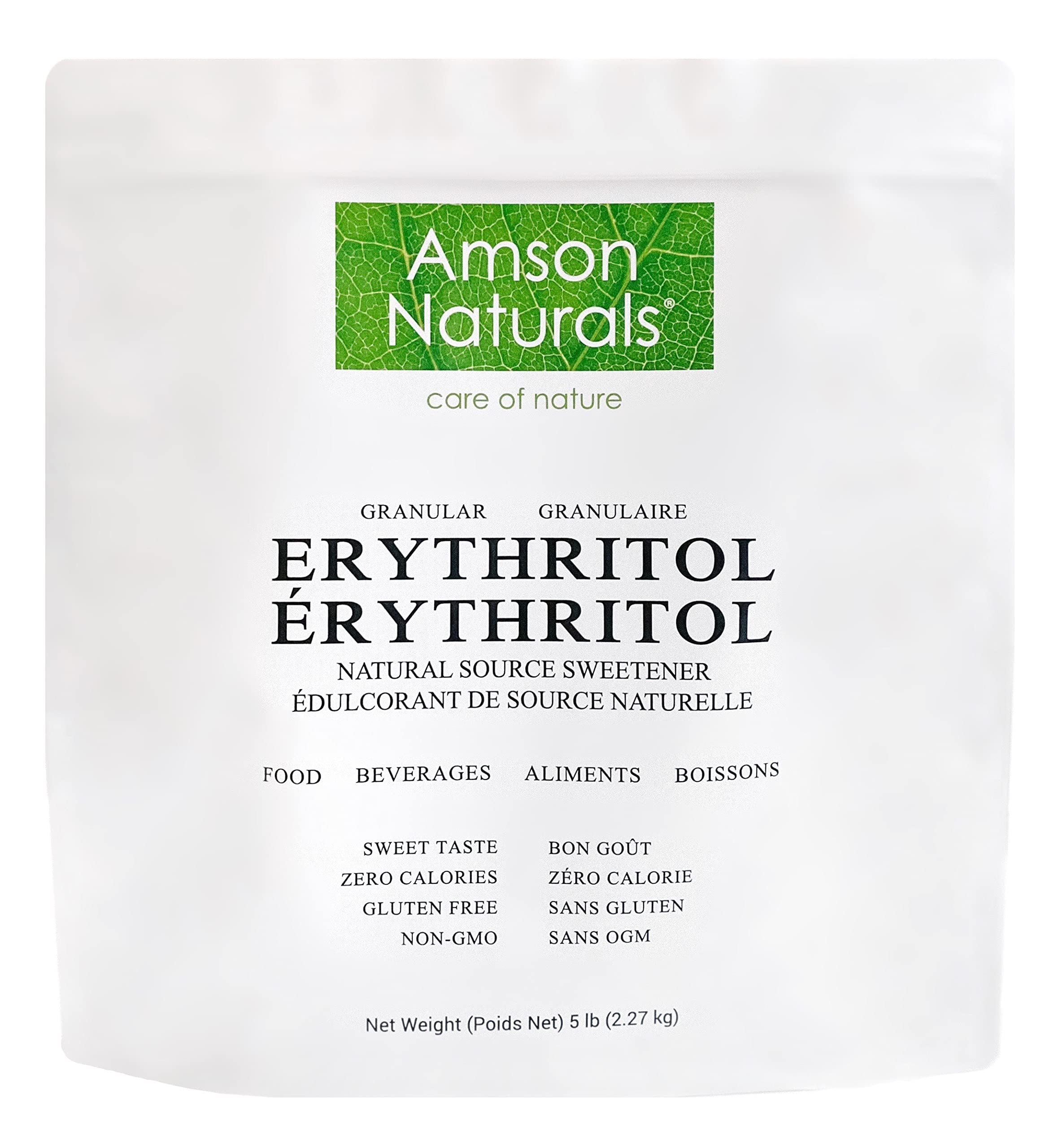 Amson Naturals – Erythritol – Granular Sweetener – 5 lb - Canadian Distribution - Ships Free Within Canada on Orders Above CAD $199