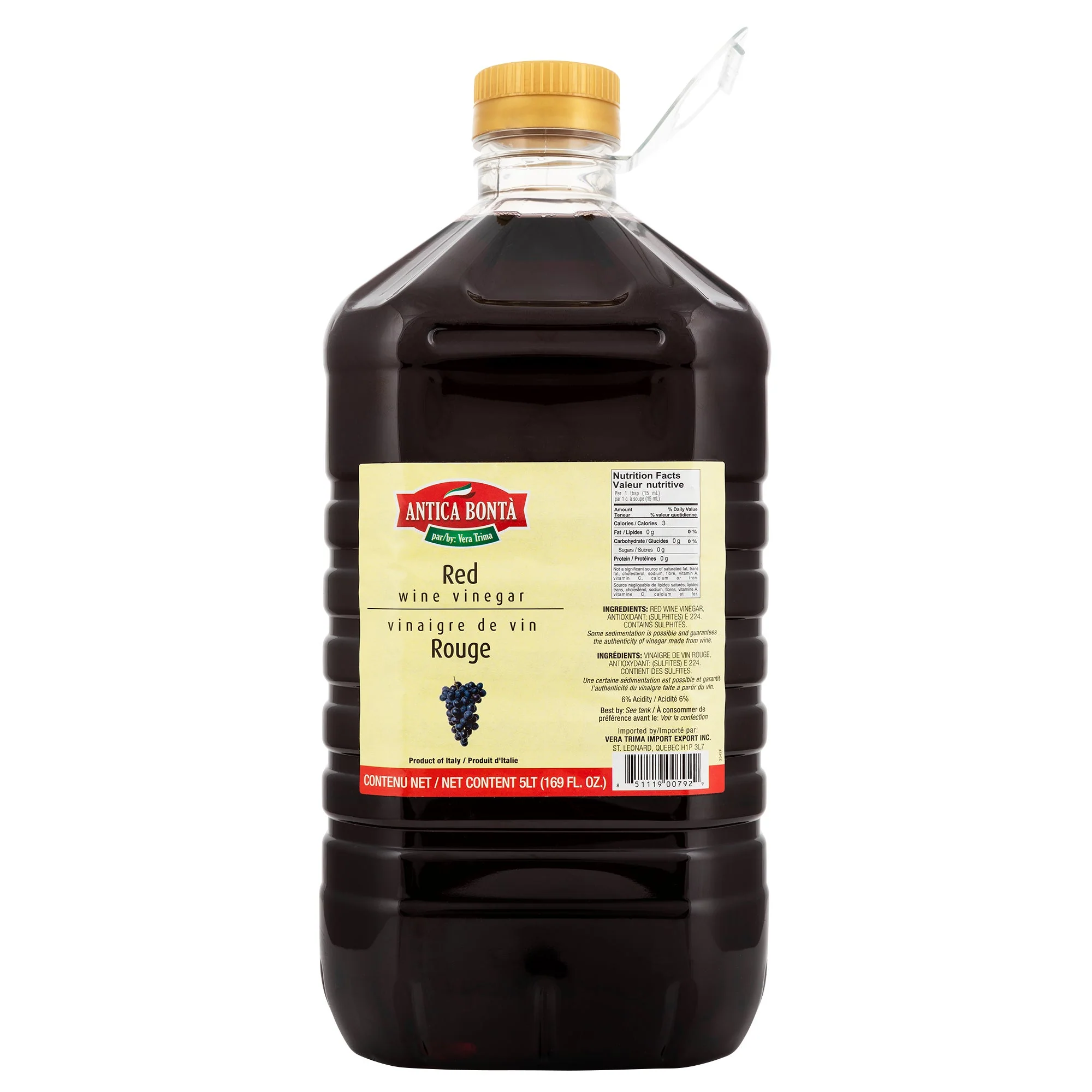 Antica Bontà Red Wine Vinegar - 4 x 5 L - Grocery and Food Items - Canadian Distribution - Ships Free Within Canada on Orders Above CAD $199