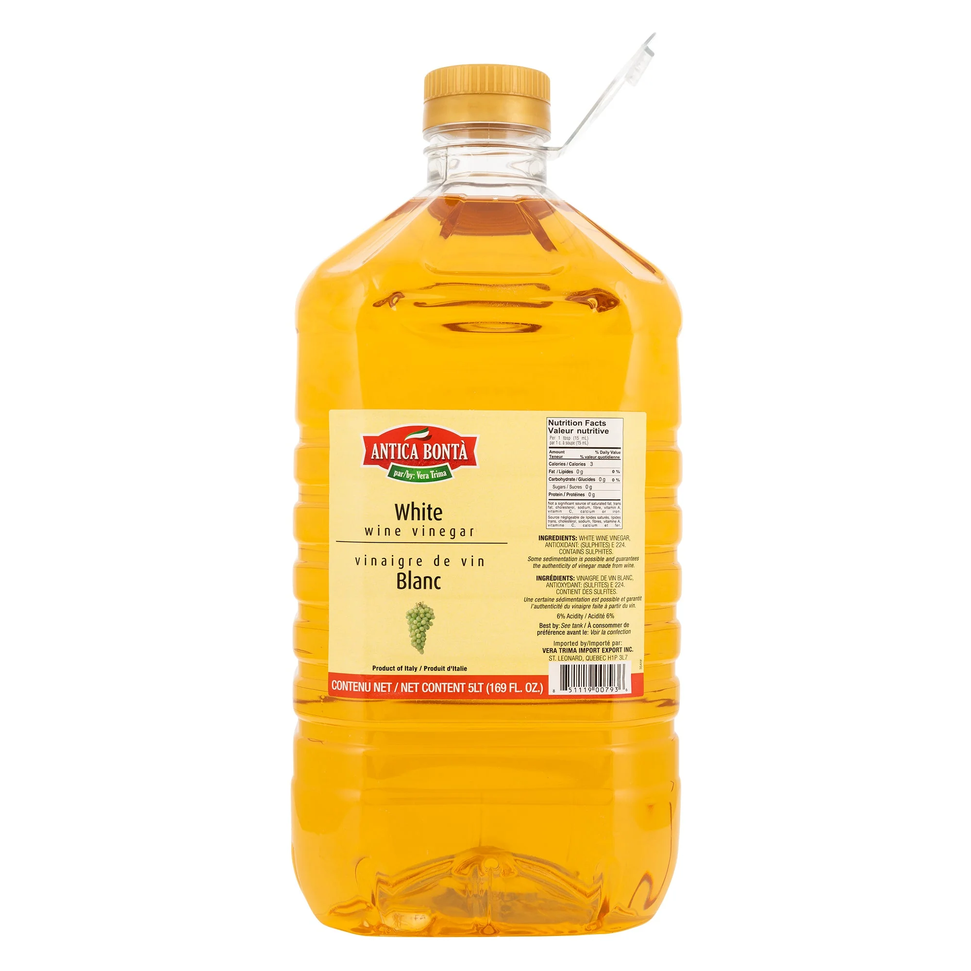 Antica Bontà White Wine Vinegar - 4 x 5 L - Grocery and Food Items - Canadian Distribution - Ships Free Within Canada on Orders Above CAD $199