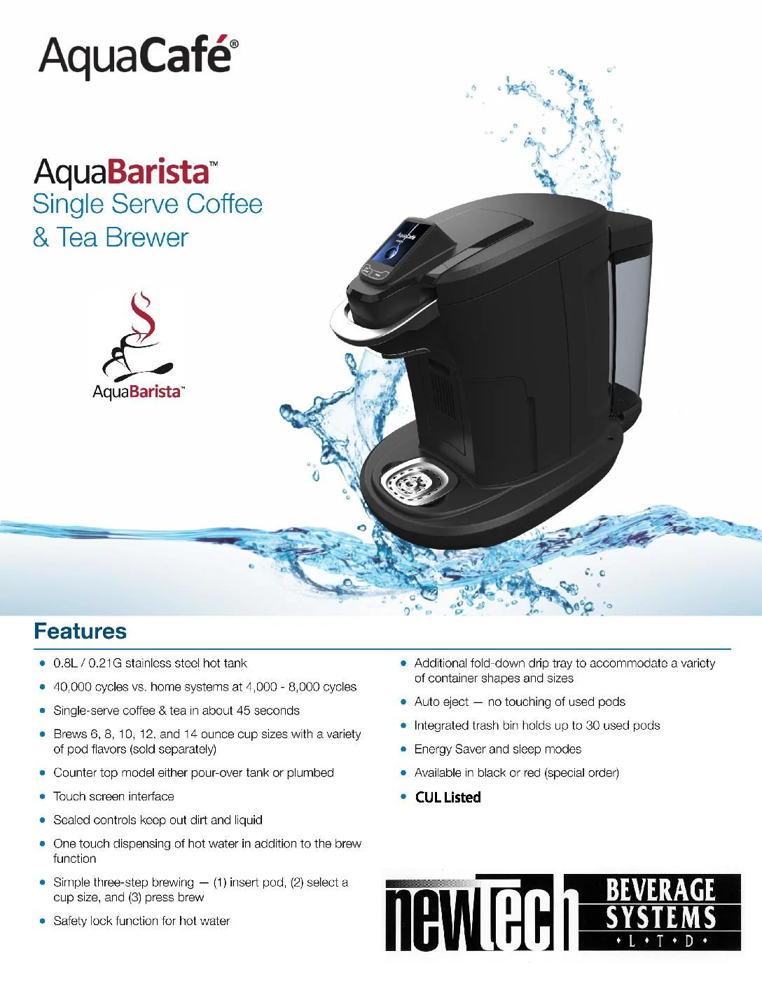 AquaCafe - Model: ACB - Single Serve Pod Brewer - Plumbed In & Pour Over All in One - Foodservice Canada - Image 2