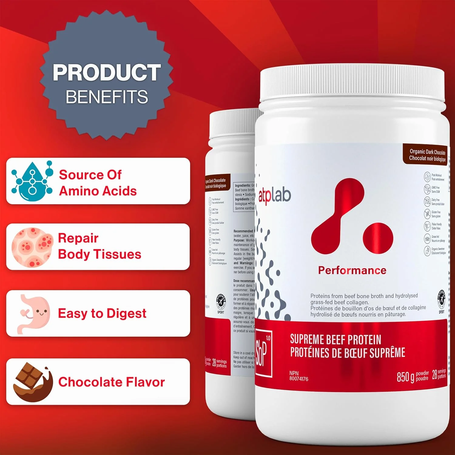 ATP Lab – Beef Protein Powder – Chocolate – 850 g, 28 Servings – Ships Free Within Canada on Orders Above CAD $199 - Image 3