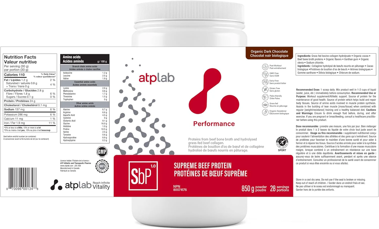 ATP Lab – Beef Protein Powder – Chocolate – 850 g, 28 Servings – Ships Free Within Canada on Orders Above CAD $199 - Image 9