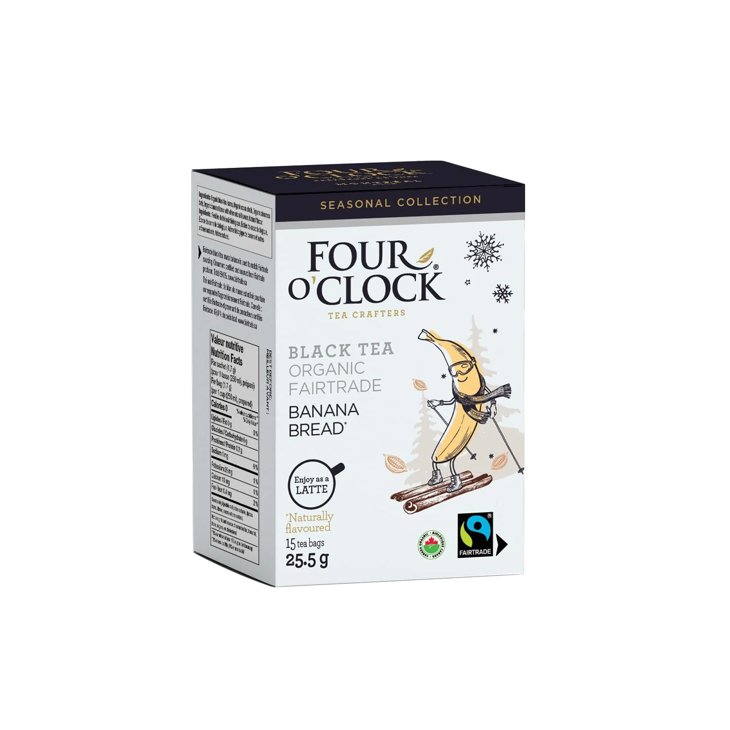 Banana Bread Black Tea - Organic Fair Trade, Holiday Collection, Low Caffeine, Natural & Sugar-Free, 2 x 15 Tea Bags - Canadian Distribution - Ships Free Within Canada on Orders Above CAD $199