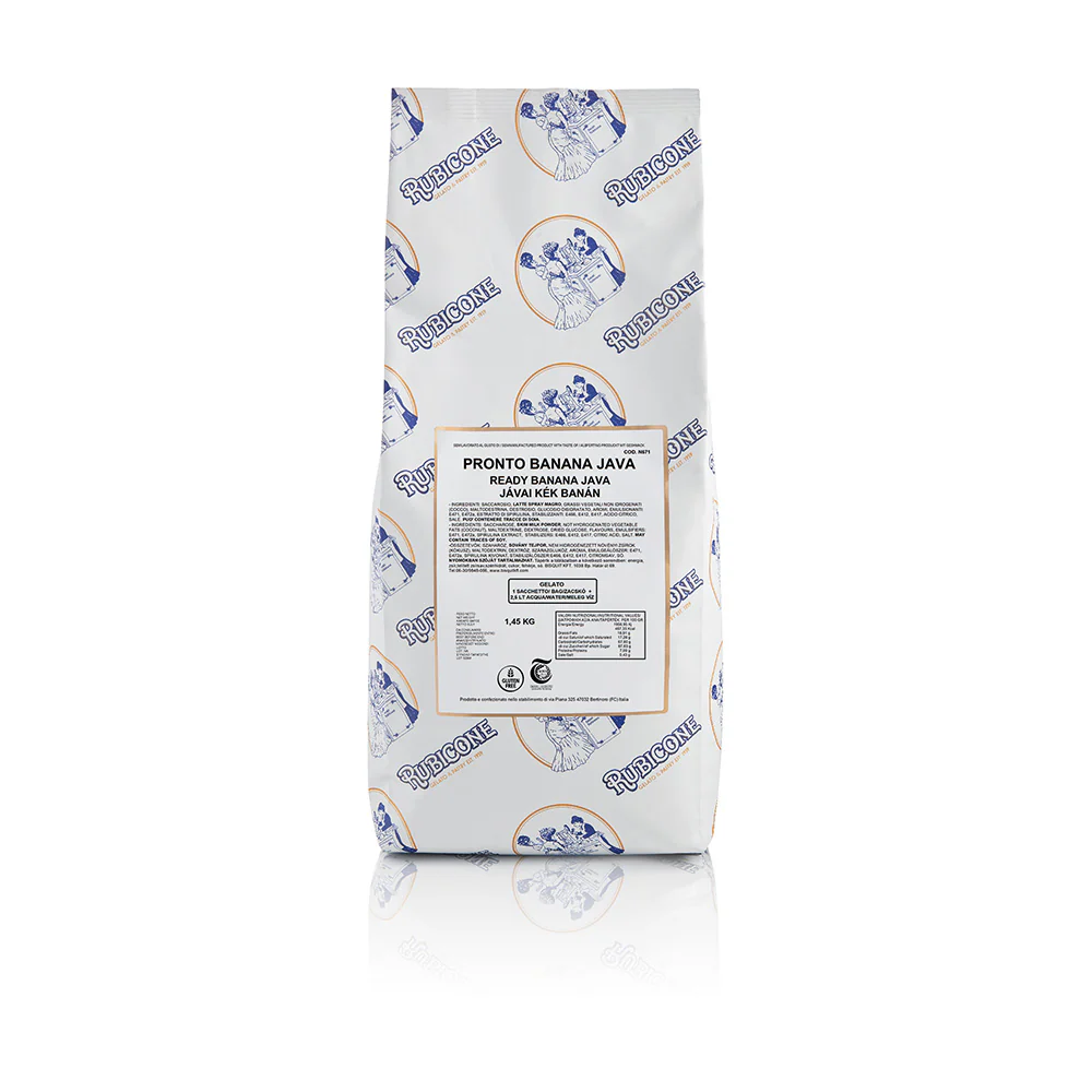Banana Java Ready Creamy - Ready Base for Gelato & Soft Serve - Case of 8 x 1.45 KG bags - Rubicone Canada - Ships Free Within Canada on Orders Above CAD $199