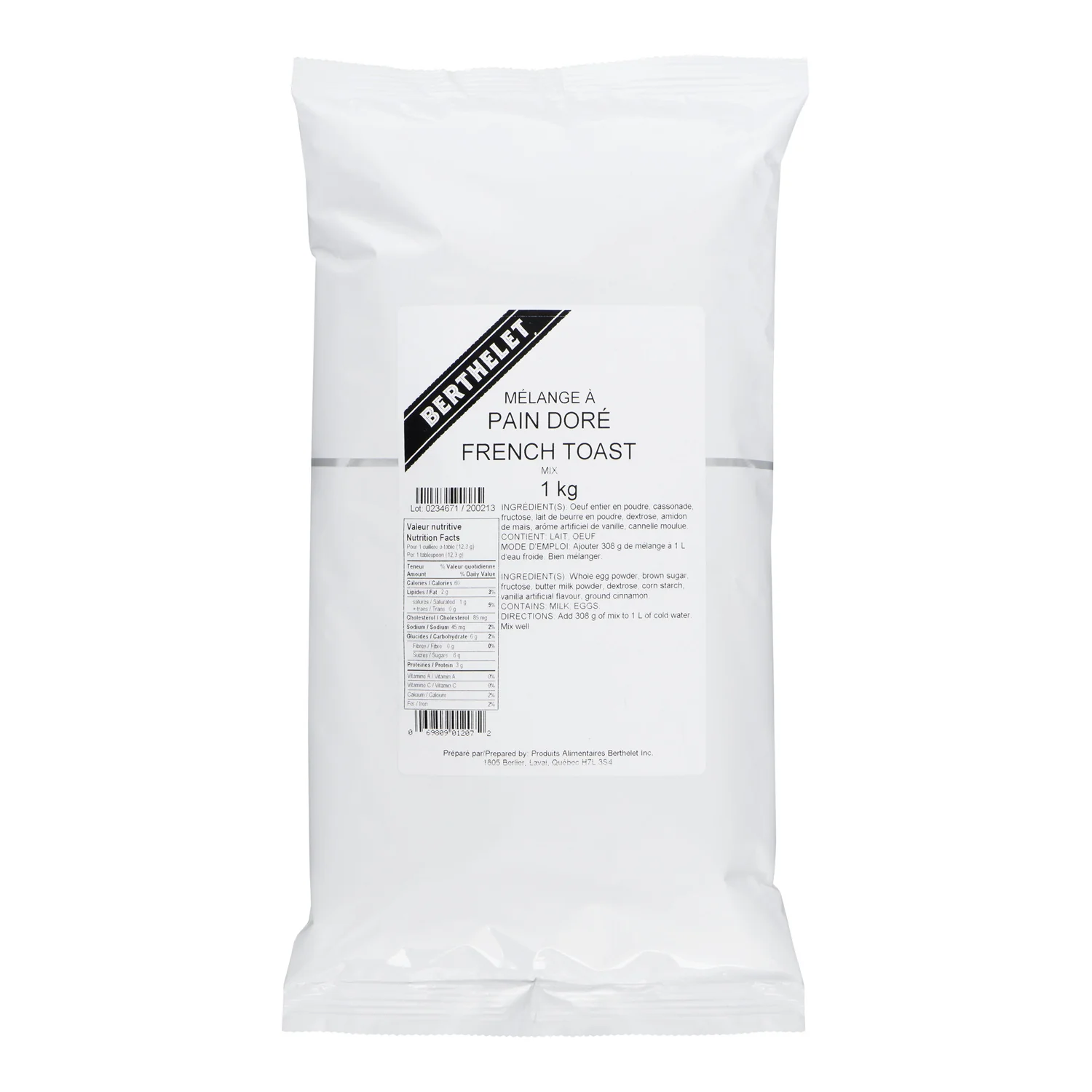 French Toast Batter Mix - 6 x 1 kg - Berthelet - Baking Mixes and Ingredients - Canadian Distribution - Ships Free Within Canada on Orders Above CAD $199
