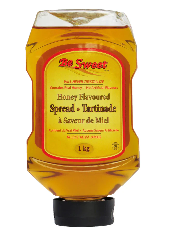 Be Sweet - Honey Flavoured Spread Upside Down Bottle - Case of 12 x 1KG Bottles - 3KG Bottle - Canadian Distribution - Ships Free Within Canada on Orders Above CAD $199