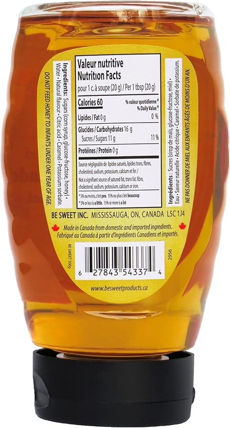 Be Sweet - Honey Flavoured Spread Upside Down Bottle - Case of 12 x 1KG Bottles - 3KG Bottle - Canadian Distribution - Ships Free Within Canada on Orders Above CAD $199 - Image 2