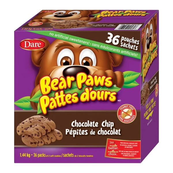 Bear Paws Chocolate Chip - 144 x Packs - Dare - Canadian Distribution - Ships Free Within Canada on Orders Above CAD $199