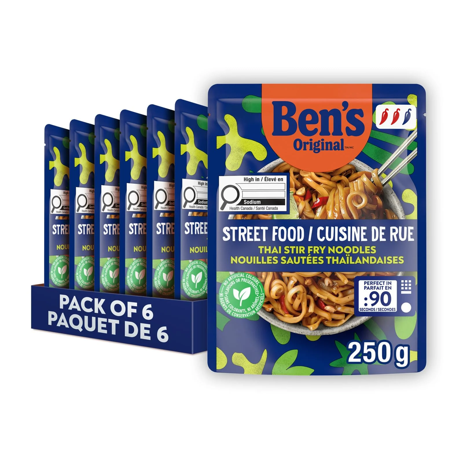 BEN'S ORIGINAL STREET FOOD Thai Stir Fry Noodles – 250g Single Serving, Case of 12 - Canadian Distribution - Ships Free Within Canada on Orders Above CAD $199