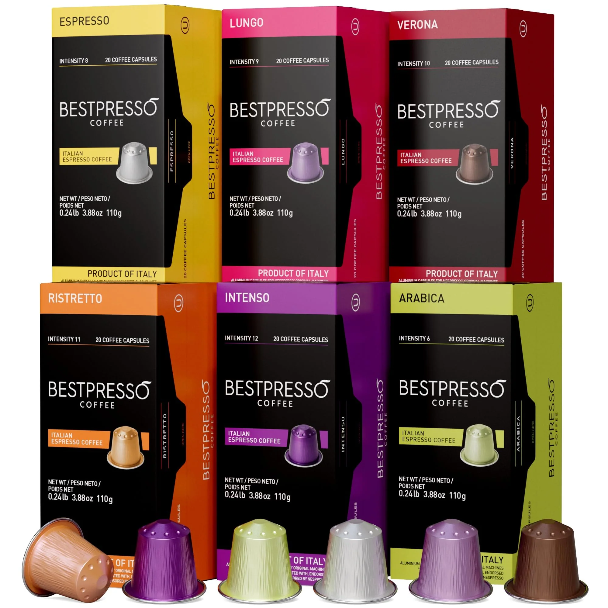 Bestpresso - Espresso Variety Pack Pods - 120 Count - Nespresso Original Compatible - Canadian Distribution - Ships Free Within Canada on Orders Above CAD $199