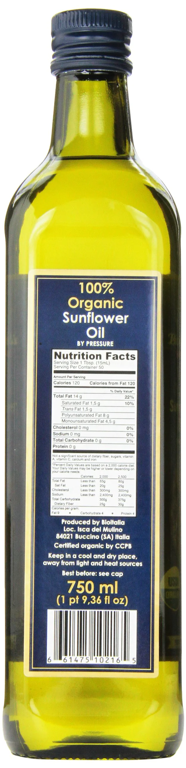Bioitalia Organic Sunflower Oil 750ml - Canadian Distribution - Ships Free Within Canada on Orders Above CAD $199 - Image 3