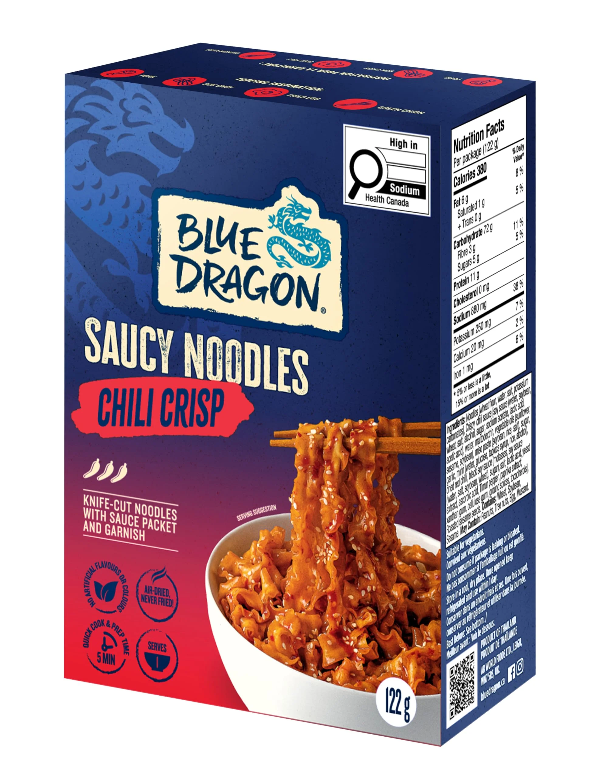 Blue Dragon Saucy Noodles Chili Crisp 2 x 122g – Gourmet Noodle Dish Ready in 5 Minutes - Canadian Distribution - Ships Free Within Canada on Orders Above CAD $199