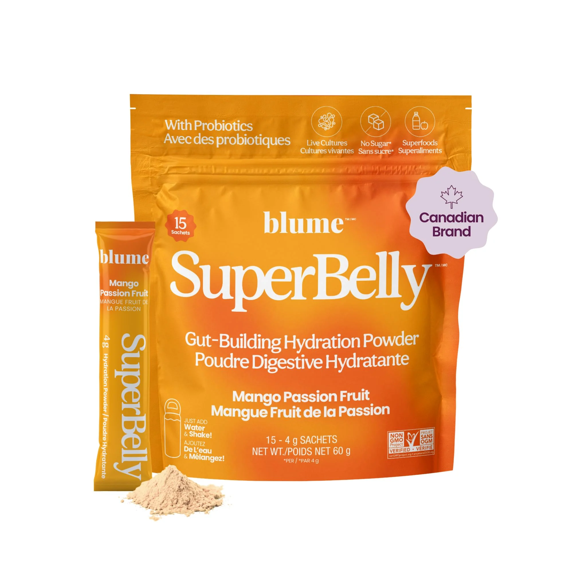 Blume - SuperBelly Sticks - Mango Passion Fruit - ACV - Sugar-Free - 15 Pack - Canadian Distribution - Ships Free Within Canada on Orders Above CAD $199
