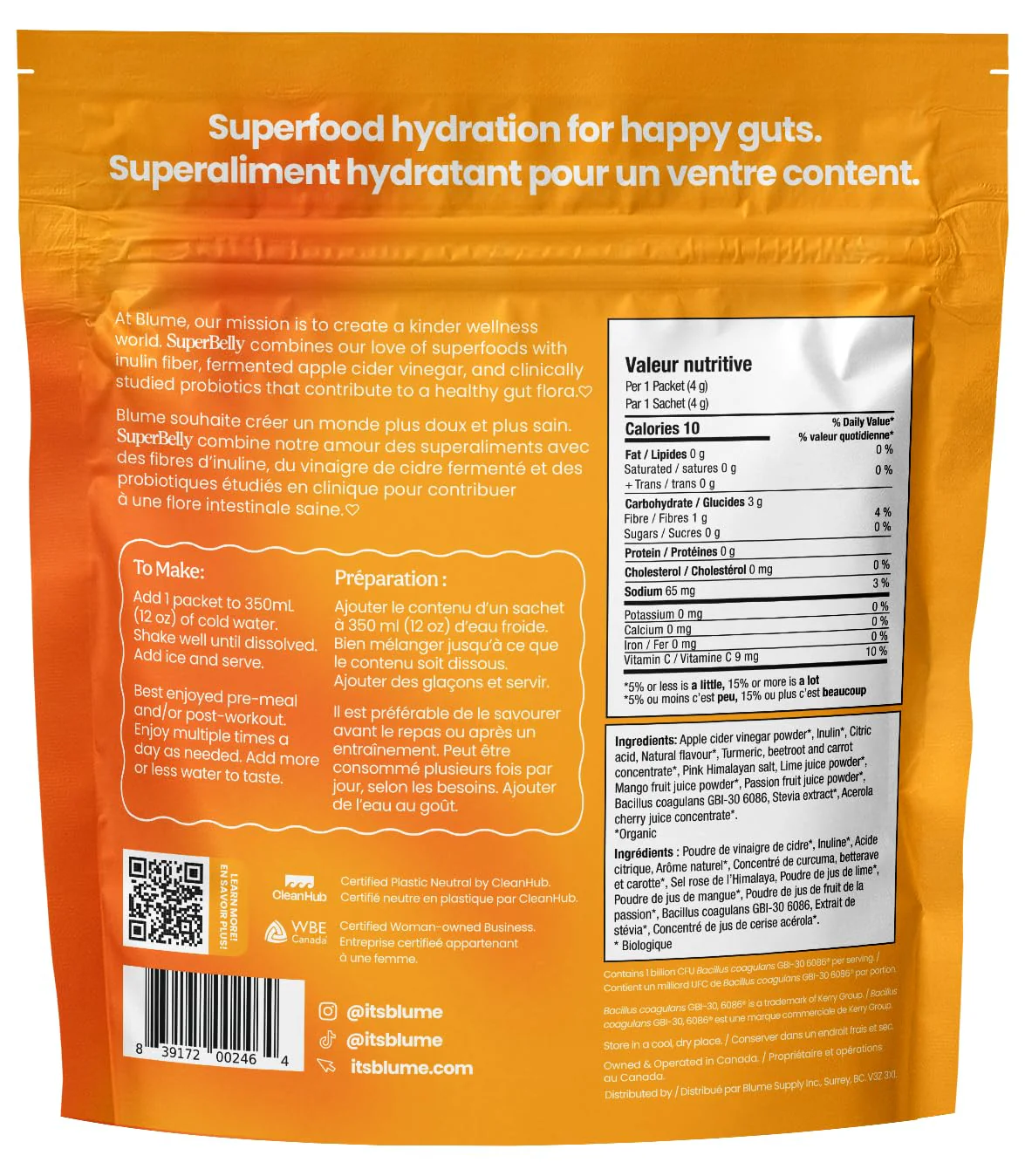 Blume - SuperBelly Sticks - Mango Passion Fruit - ACV - Sugar-Free - 15 Pack - Canadian Distribution - Ships Free Within Canada on Orders Above CAD $199 - Image 2