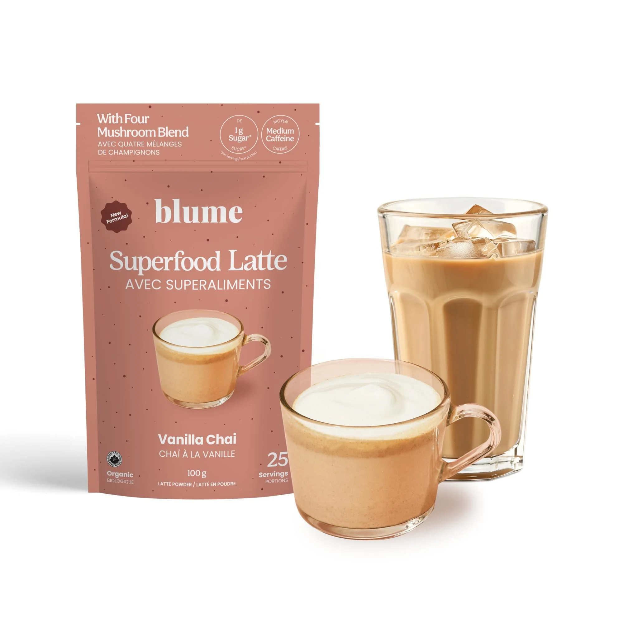 Blume – Superfoods Latte Mix – Vanilla Chai – 25 Servings – Low caffeine vegan - Canadian Distribution - Ships Free Within Canada on Orders Above CAD $199