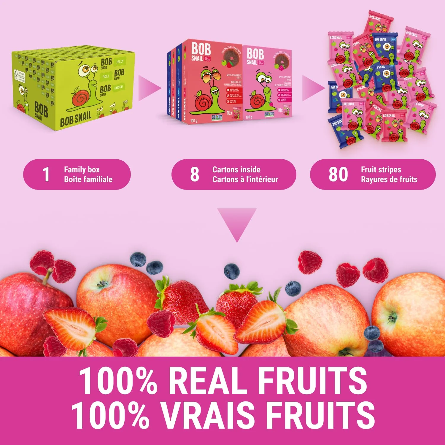 Bob Snail – Fruit Roll Ups – Mixed Fruit – 80 Rolls / 800g – No added sugar - Canadian Distribution - Ships Free Within Canada on Orders Above CAD $199 - Image 5