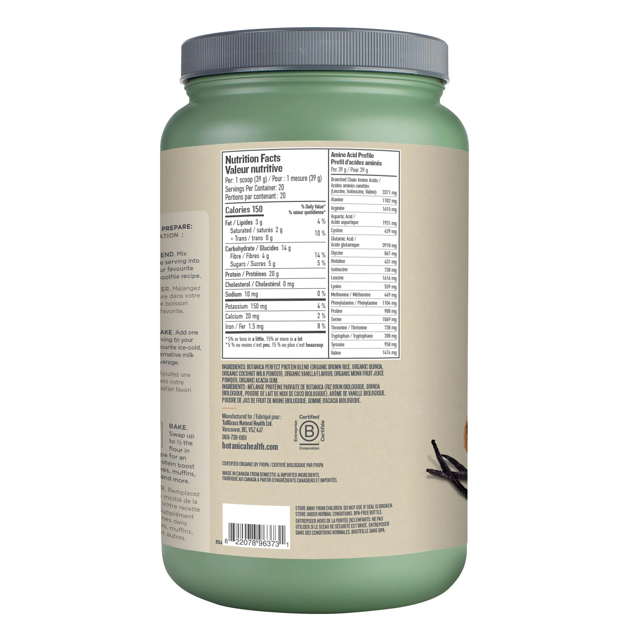 Botanica – Organic Vegan Perfect Protein – Vanilla – 780g - Canadian Distribution - Ships Free Within Canada on Orders Above CAD $199 - Image 7