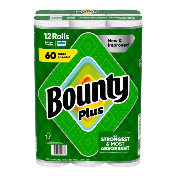 Bounty Plus Paper Towel - 12 × 91 Sheets - Disposables, Restaurant Packaging and Take-Out Supplies - Canadian Distribution - Ships Free Within Canada on Orders Above CAD $199
