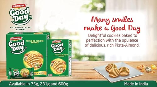 BRITANNIA Good Day Pistachio-Almond Cookies Family Pack – 8 x 75g Packs (Total 600g) Pack of 8 | Family Favorite School Snacks | Perfect for Breakfast or Lunch - Canadian Distribution - Ships Free Within Canada on Orders Above CAD $199 - Image 2