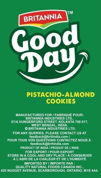 BRITANNIA Good Day Pistachio-Almond Cookies Family Pack – 8 x 75g Packs (Total 600g) Pack of 8 | Family Favorite School Snacks | Perfect for Breakfast or Lunch - Canadian Distribution - Ships Free Within Canada on Orders Above CAD $199 - Image 3